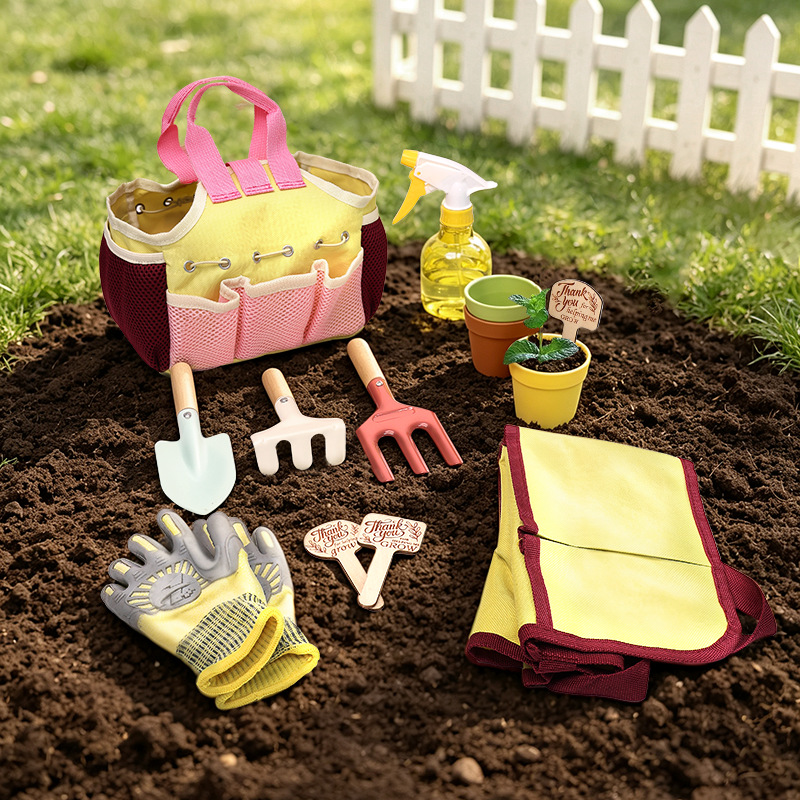 Gardening Tools Kids Set - キッズガーデンツールセットごっこ遊び屋外シャベル熊手鍬水まきポットエプロン手袋植栽ビーチおもちゃ子供の誕生日プレゼント