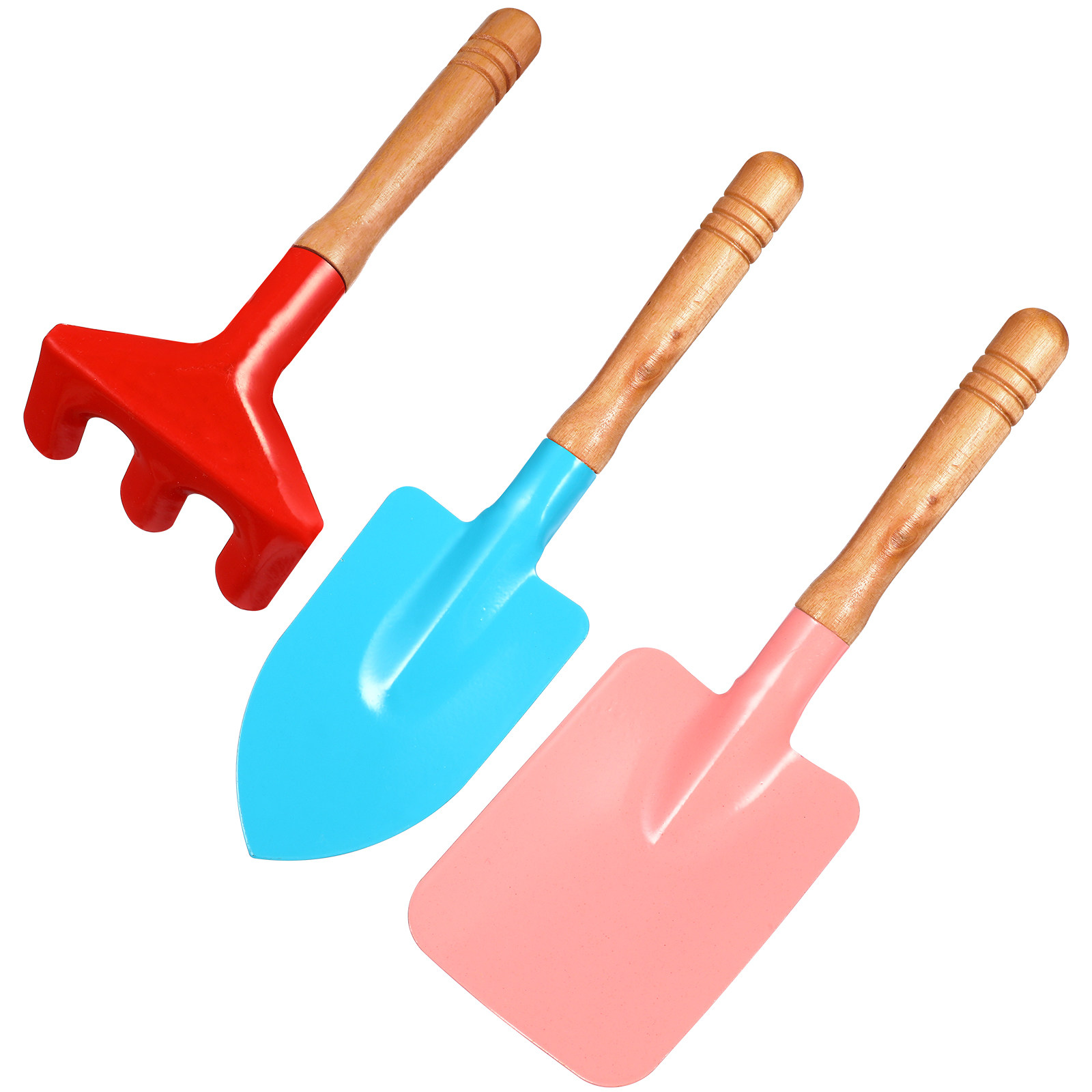 Gardening Tools Kids Set - 3個セット 子供用砂浜遊びセット 金属製ガーデンツール シャベル レーキ 木製ハンドル