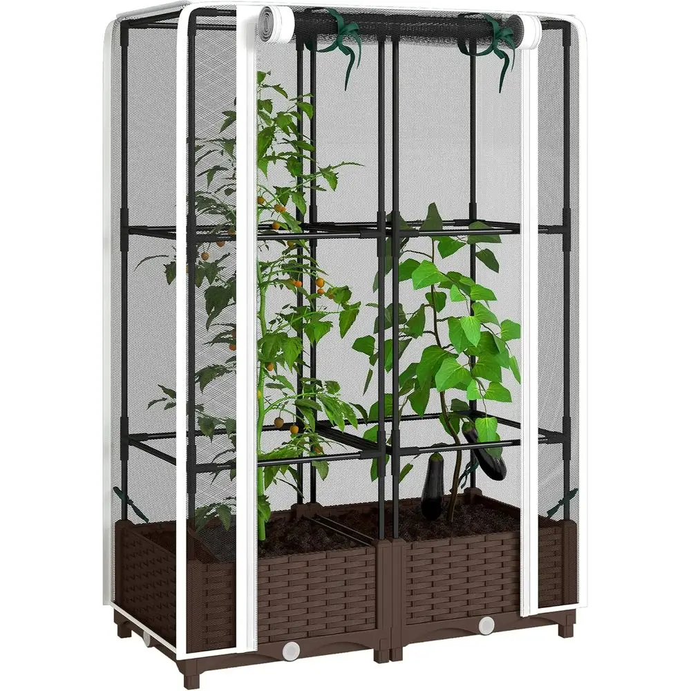 Self-Watering Planter - トレリス付き高床式菜園、46.5トマトサポート、排水機能付き自動給水プランター、屋外のつる性植物に最適