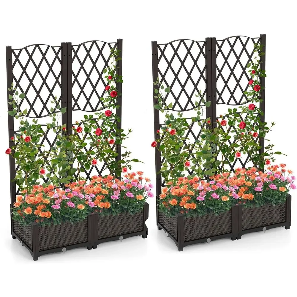 Self-Watering Planter - トレリス付きの高床式菜園、プランターボックス、自動給水システムを備えた屋外またはバルコニーでの野菜やハーブ栽培用