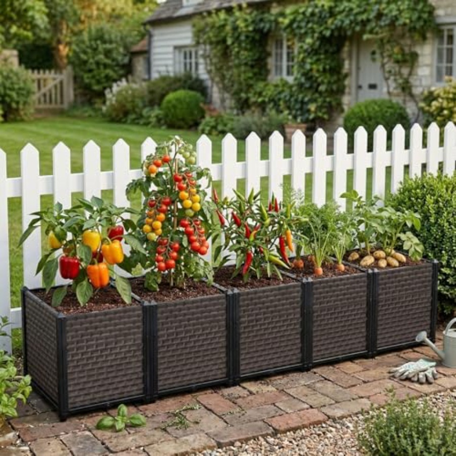 Self-Watering Planter - 屋外用長方形プランターボックス、高さ20cm、78.7L×15.7W、亜鉛メッキ鋼、チャコールグレー、自動給水機能付き、脚付き