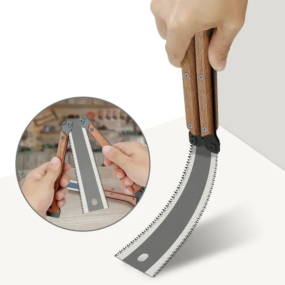 Gardening Hand Tools Japanese - 和風両刃折りたたみハンドソー 木製ハンドル付き 木工DIY キャンプ 庭木剪定用 切断工具