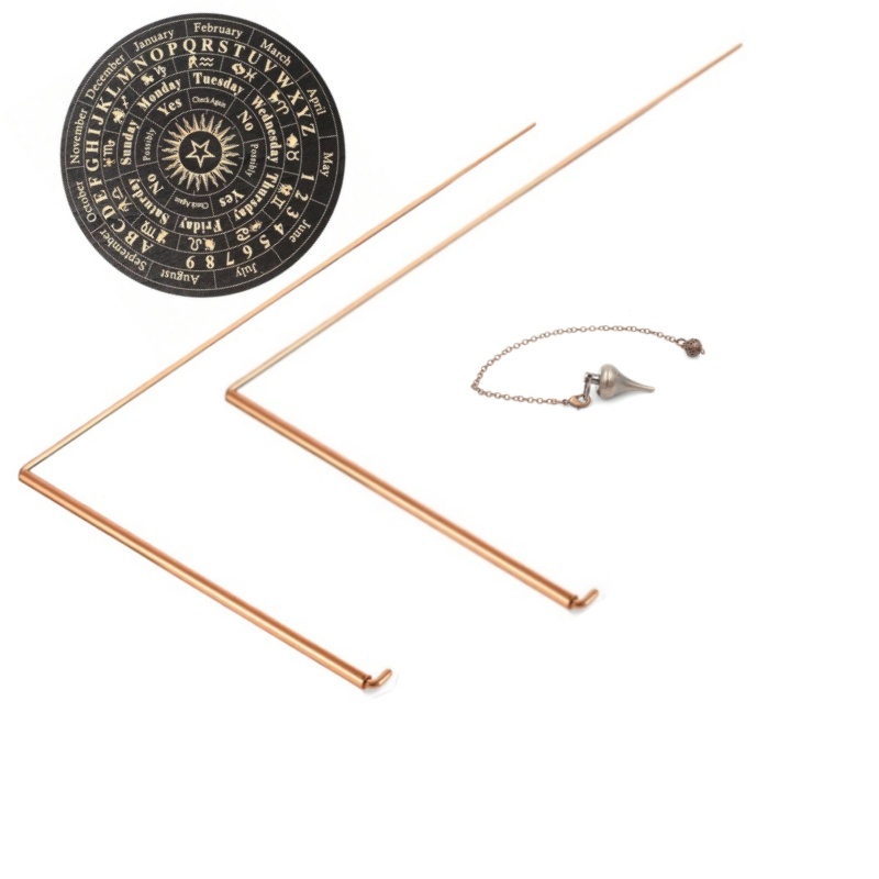 Gardening Tools Gift Set - 4本入り銅製ダウジングロッドキット - 99.9%純銅製占い棒、ペンドゥロス1個と占いマット1個付き、屋外探知ツール
