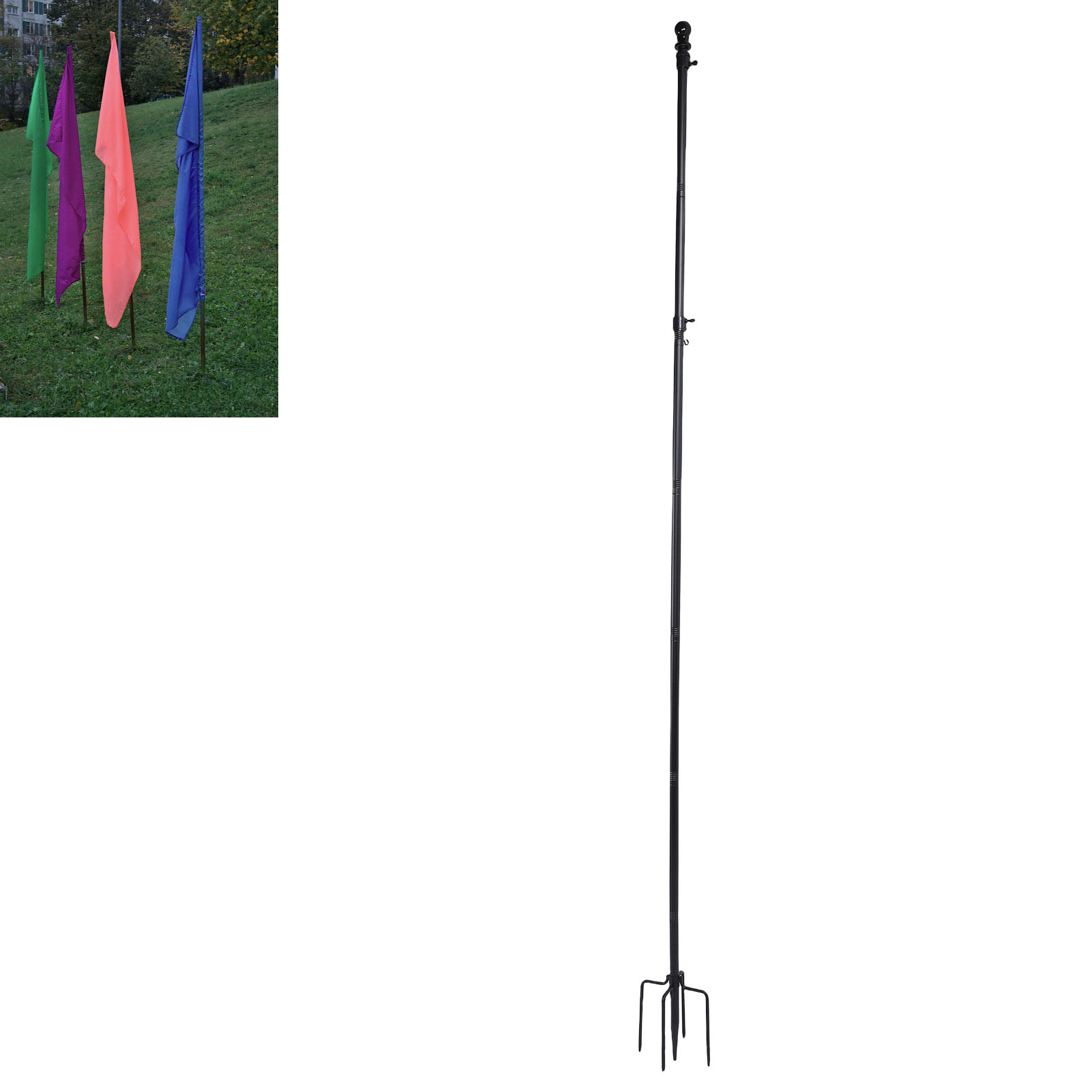 Gardening Yard Tools - 10フィートの地面設置型ガーデンフラッグポール、厚みのあるステンレス鋼製旗竿、屋外用旗竿ツール、庭用5本爪ベース付き