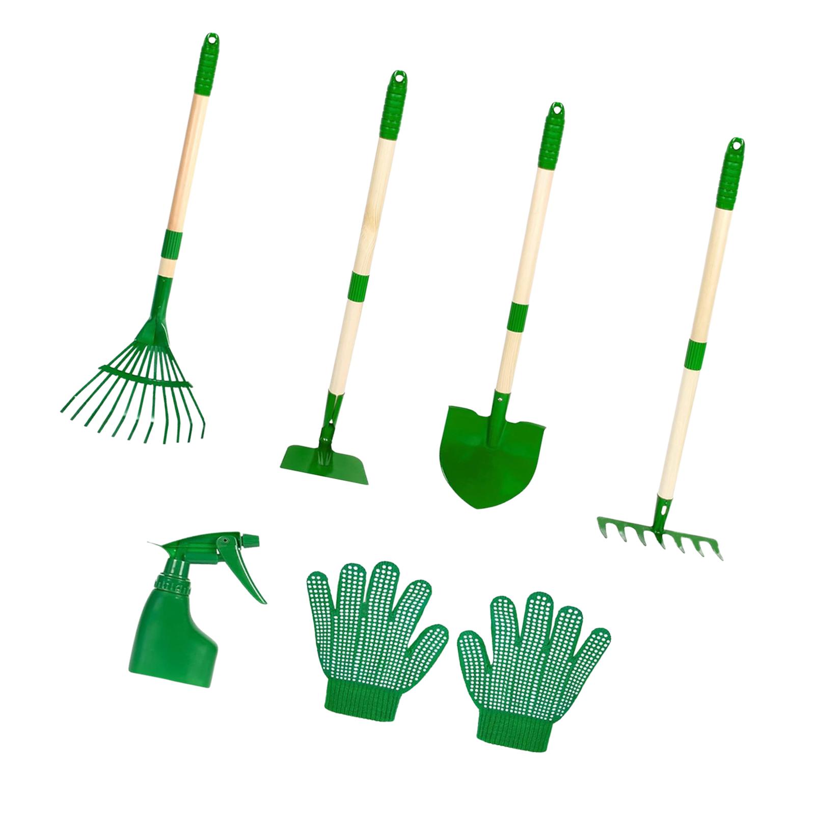 Gardening Tools Kids Set - 6x キッズガーデニングツールセット屋外掘削雑草おもちゃ誕生日プレゼント実用的なコンフォートハンドルスペード熊手葉熊手鍬セット
