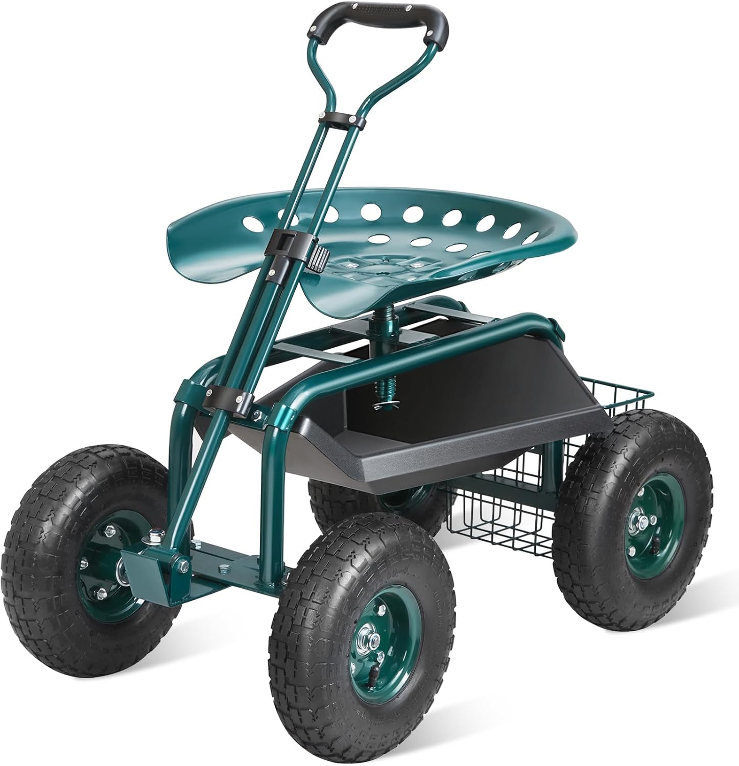 Gardening Yard Tools - ガーデンカート ローリングワークシート（車輪付き）、植栽用ガーデニングスツール、360度回転シート、ステアリングハンドルとユーティリティツールトレイ付きワゴンスクーター、パティオ、庭、屋外での使用に最適、グリーン | 360度回転式ガーデンチェア、ステアリングハンドル付きワゴンスクーター