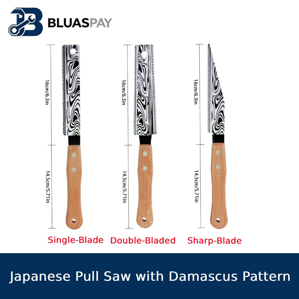 Gardening Hand Tools Japanese - 日本のプルソーセット、ダマスカス模様の木製ハンドル付きハンドソー、木工、園芸、剪定用ツール