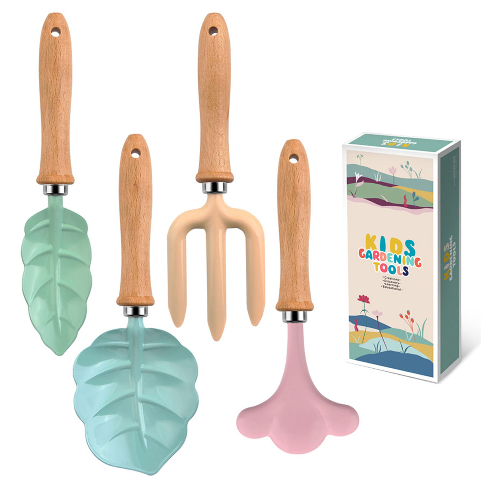 Gardening Tools Kids Set - 子供のためのカラフルな安全ツールセット,小さな庭のツール,木のシャベル,レークフォーク,女の子のためのガーデニングギフト