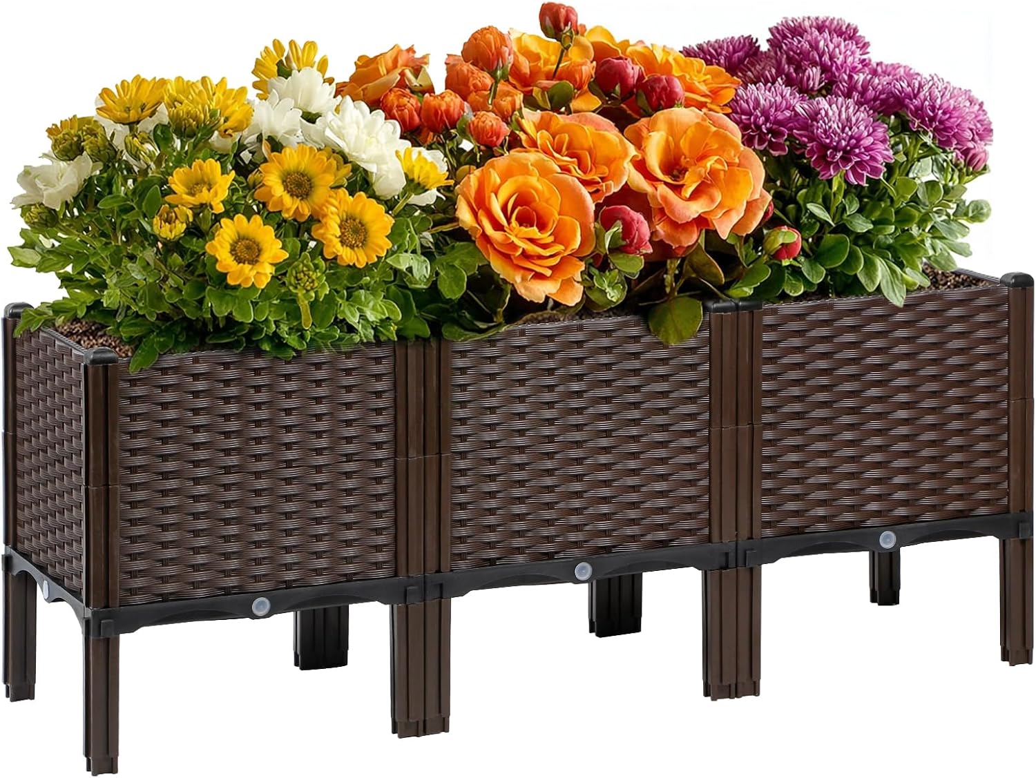 Self-Watering Planter - 屋外ガーデニング用ラタン製プランター、ナチュラルカラー、自動給水機能付き、長方形デザイン