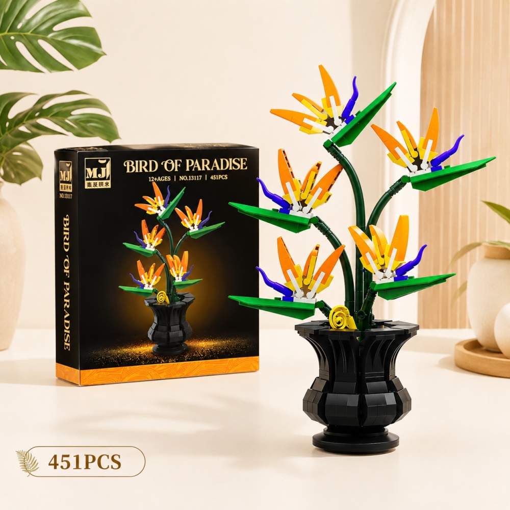 Gardening Tools Kids Set - 盆栽ビルディングブロックキット、451ピースの極楽鳥の花の詳細な花束、クリエイティブDIY植物ホームデスクトップオーナメントギフト