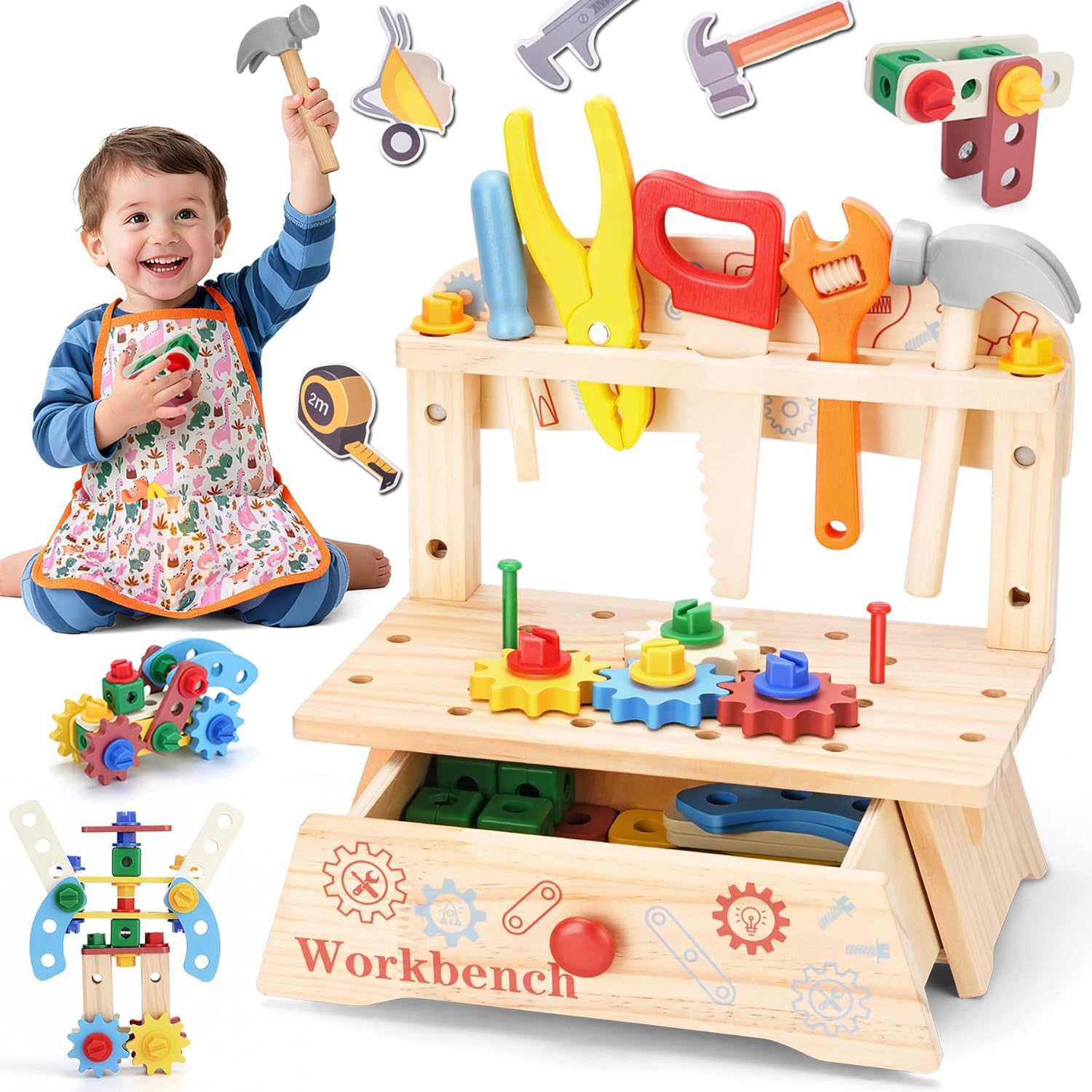 子供用木製ツールベンチ、モンテッソーリ教育ごっこ遊び建設玩具 - Gardening Tools Toddler のレビューと価格