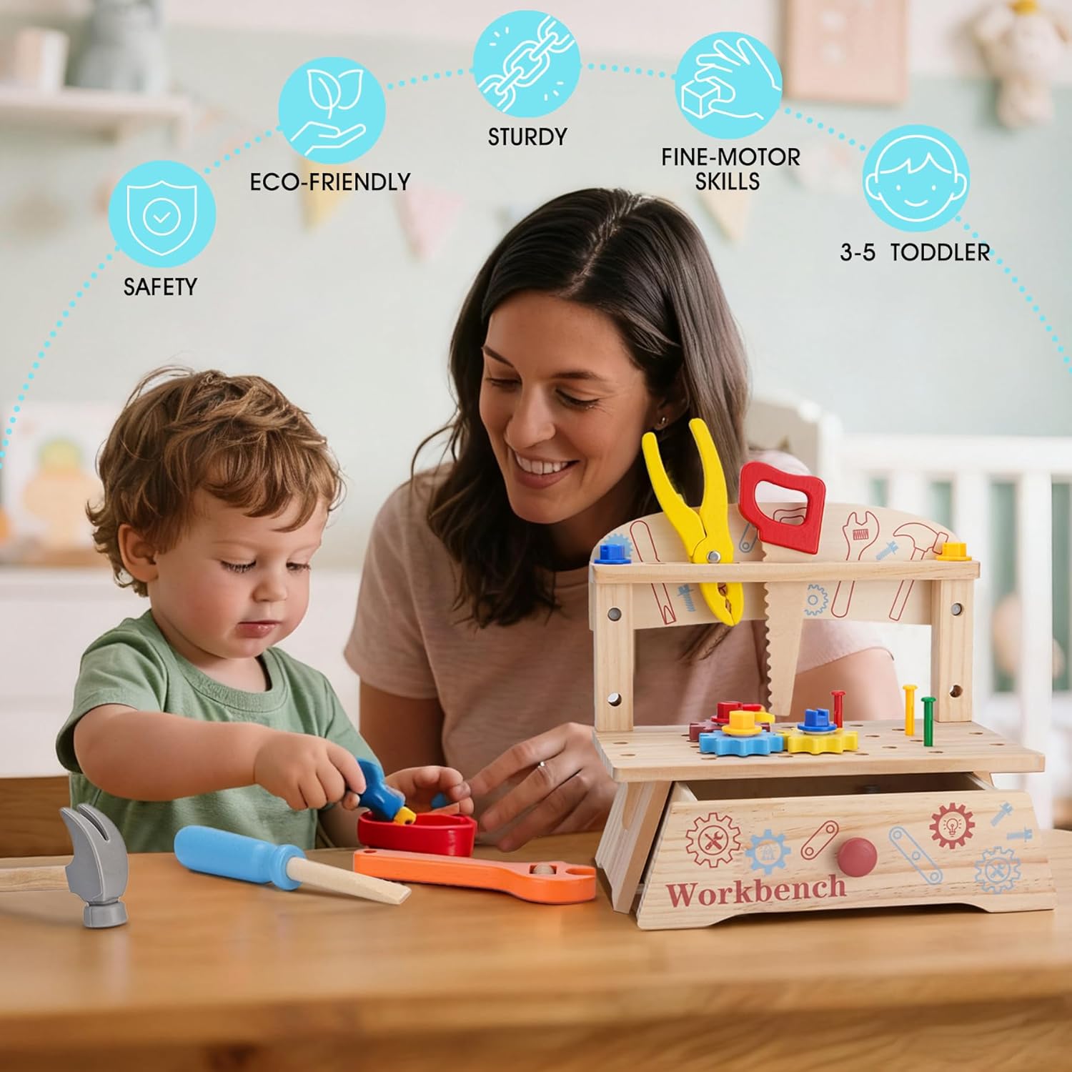 子供用木製ツールベンチ、モンテッソーリ教育ごっこ遊び建設玩具 - Gardening Tools Toddler のレビューと価格