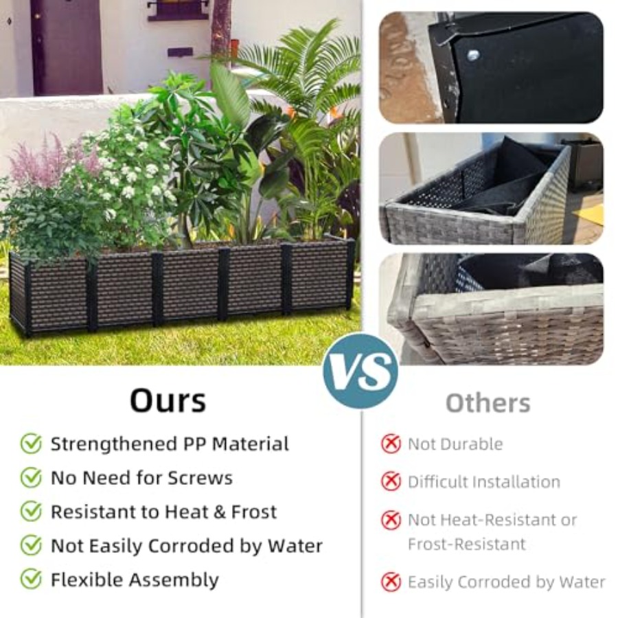 屋外用長方形プランターボックス、高さ20cm、78.7L×1 - Self-Watering Planter のレビューと価格