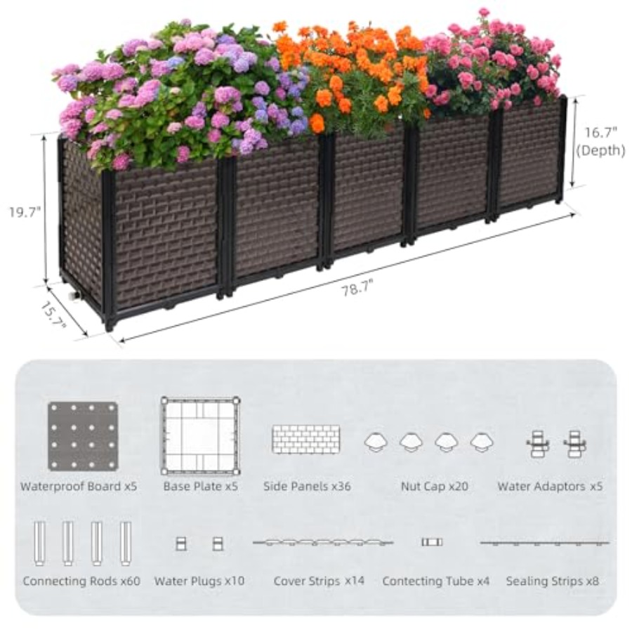 屋外用長方形プランターボックス、高さ20cm、78.7L×1 - Self-Watering Planter のレビューと価格