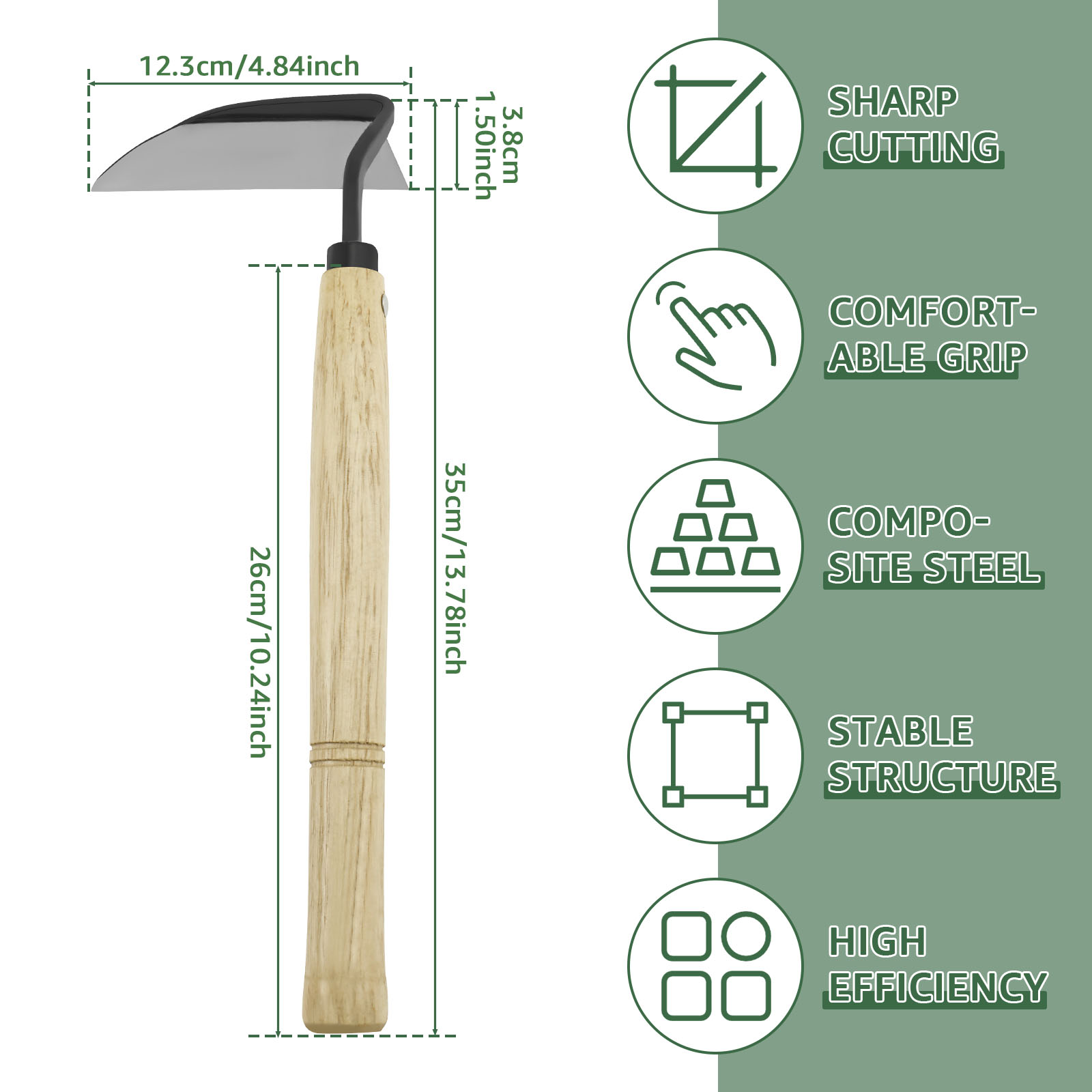 日本の除草鎌木製ハンドル雑草除去複合鋼刃曲がった鎌手鍬鎌ガー - Gardening Hand Tools Japanese のレビューと価格