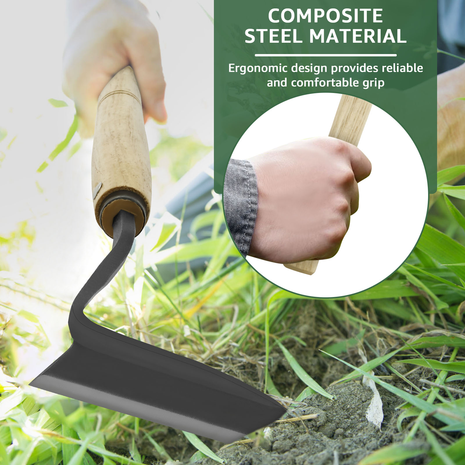 日本の除草鎌木製ハンドル雑草除去複合鋼刃曲がった鎌手鍬鎌ガー - Gardening Hand Tools Japanese のレビューと価格