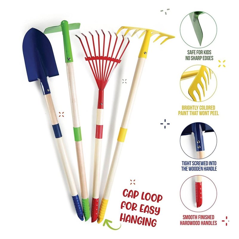 B05C-子供用ガーデンツールセット 4点セット-木製-葉か - Gardening Tools Kids Set のレビューと価格