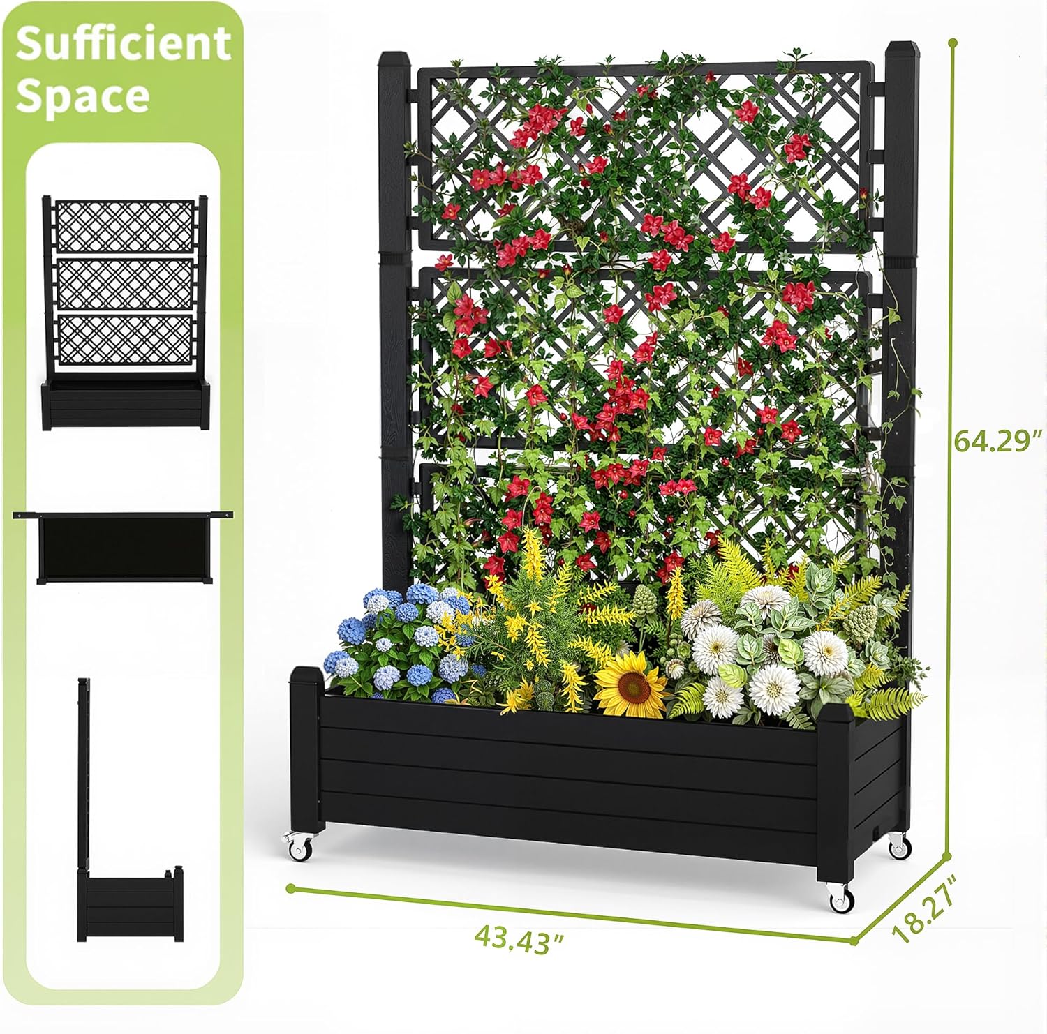 トレリス付き上げ床式菜園、21ガロン自動給水プランターボック - Self-Watering Planter のレビューと価格