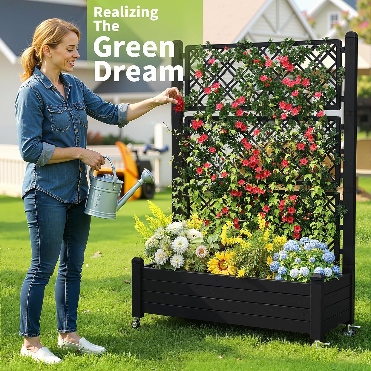 トレリス付き上げ床式菜園、21ガロン自動給水プランターボック - Self-Watering Planter のレビューと価格