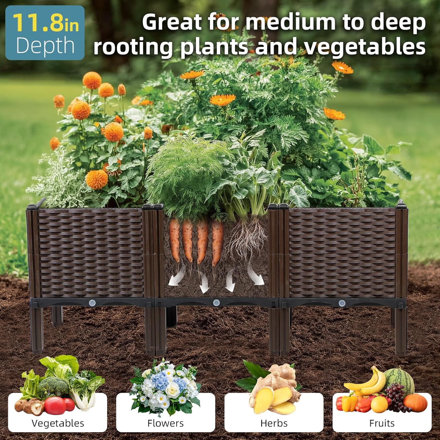 屋外ガーデニング用ラタン製プランター、ナチュラルカラー、自動 - Self-Watering Planter のレビューと価格