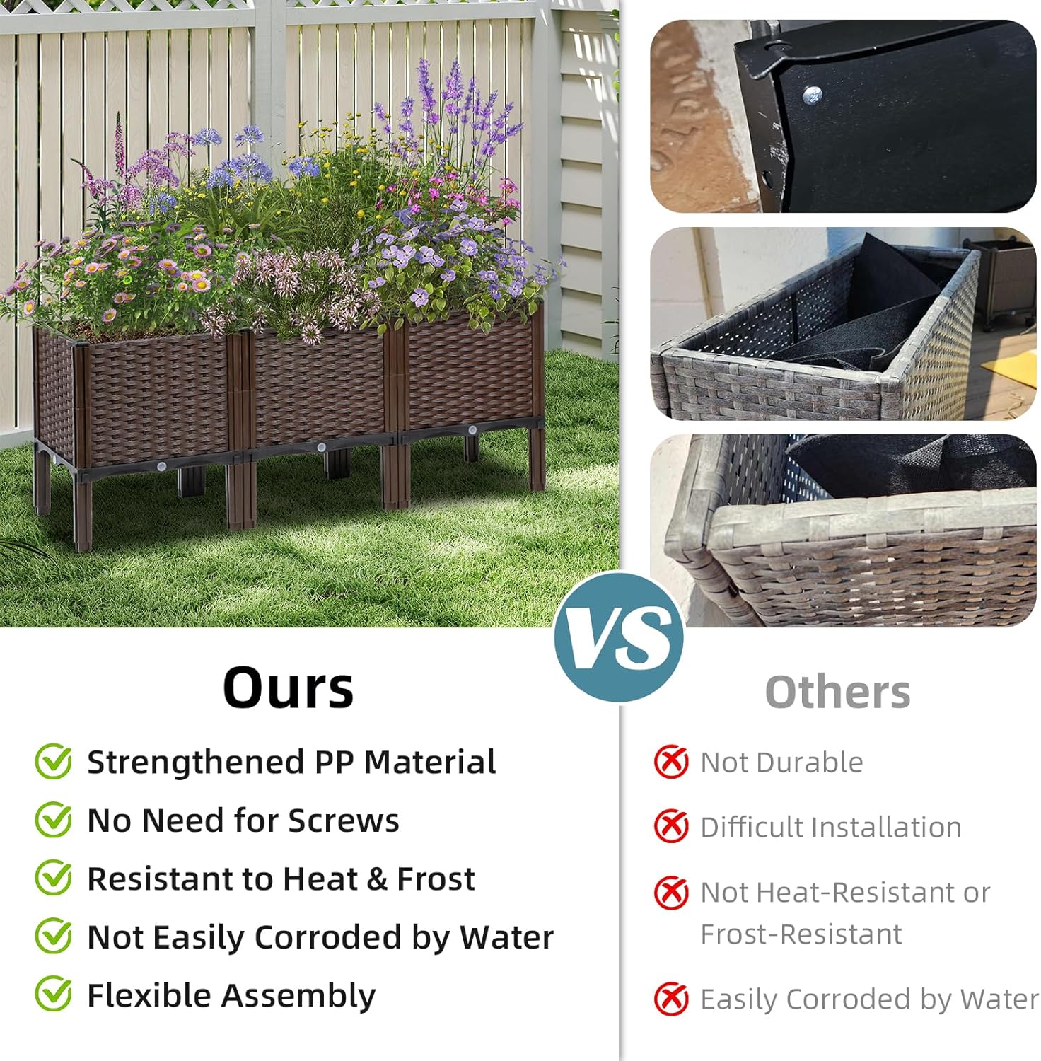 屋外ガーデニング用ラタン製プランター、ナチュラルカラー、自動 - Self-Watering Planter のレビューと価格