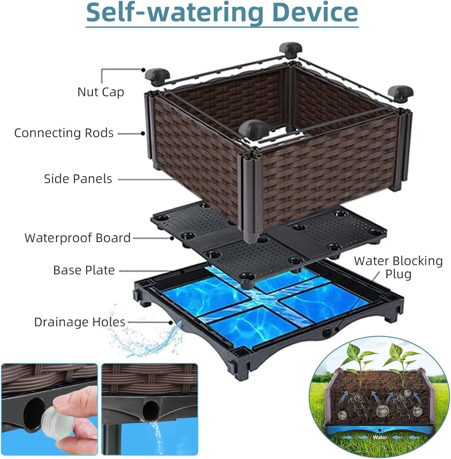屋外ガーデニング用ラタン製プランター、ナチュラルカラー、自動 - Self-Watering Planter のレビューと価格
